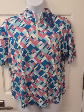 Sport Haley XXL NWT Multicolor Geometric Zip Golf Top
